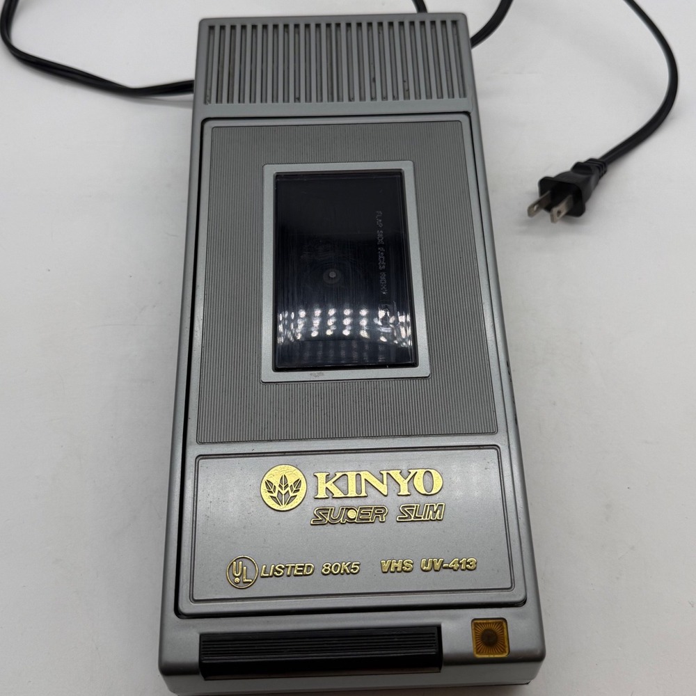 Kinyo Super Slim VHS Video Cassette Rewinder UV-413 Silver VTG  1993 TESTED